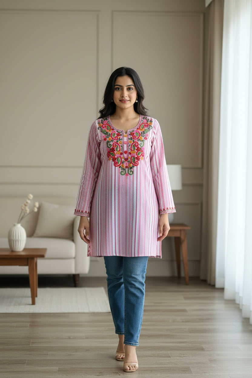 Pink Stripes short Kurti