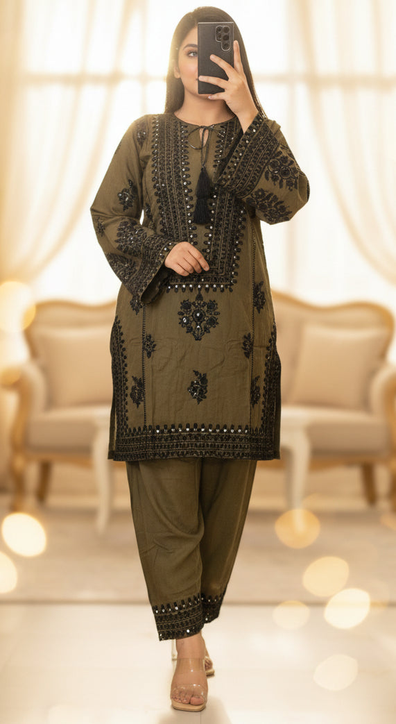 Hania Olive Green Pakistani style Co-ord