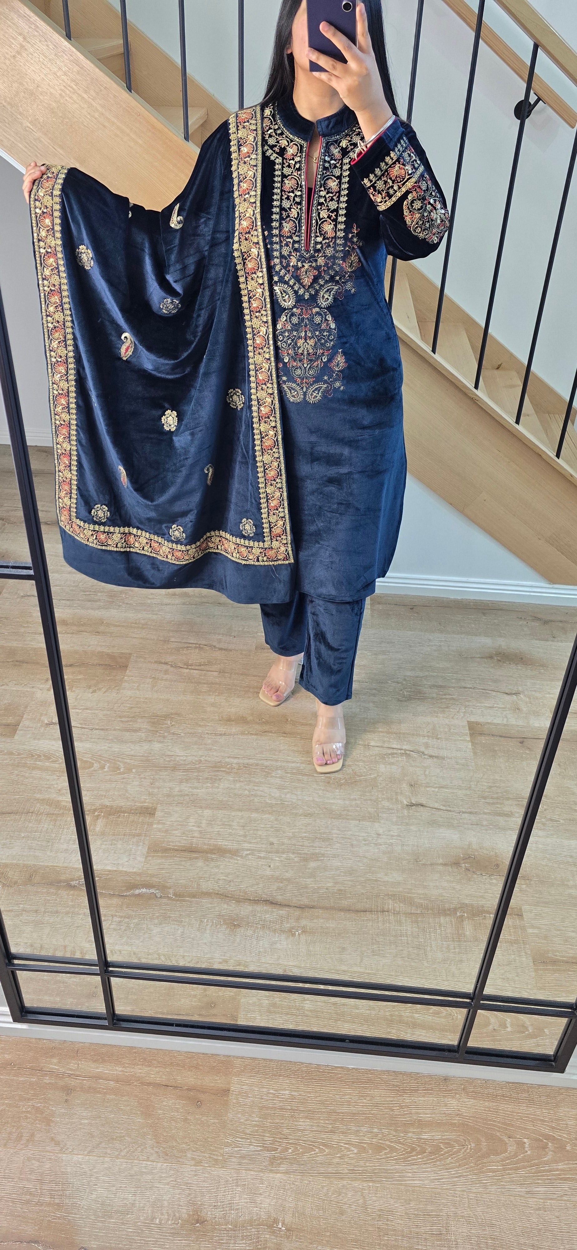 Butter Velvet Shawl suit Teal