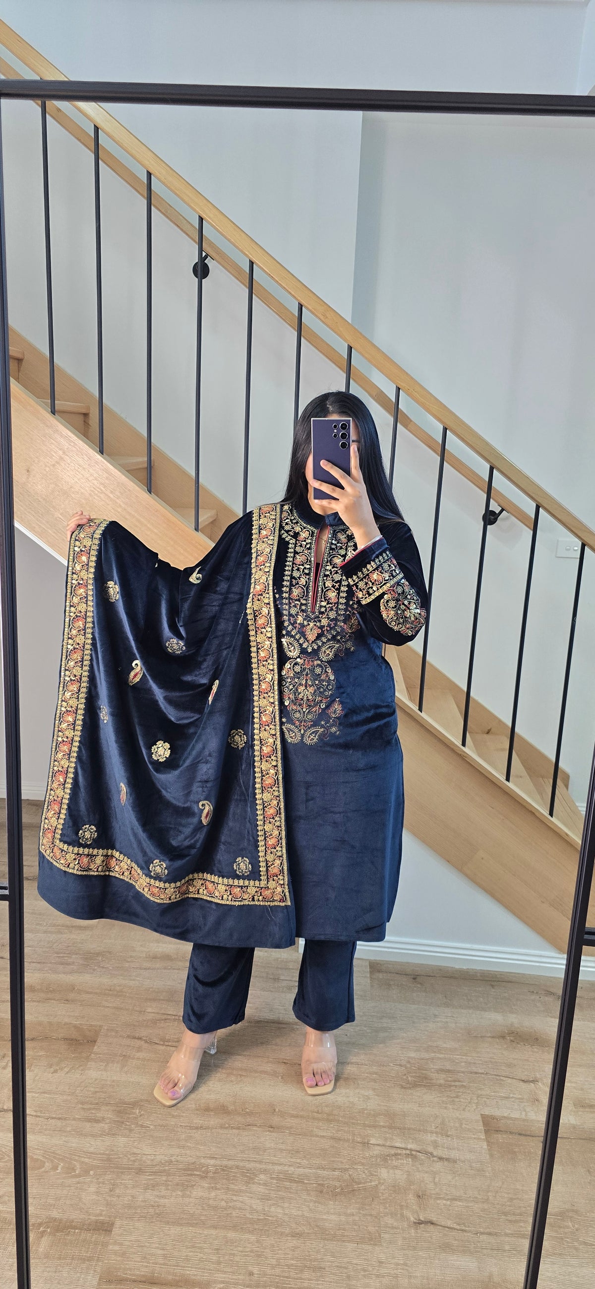 Butter Velvet Shawl suit Teal