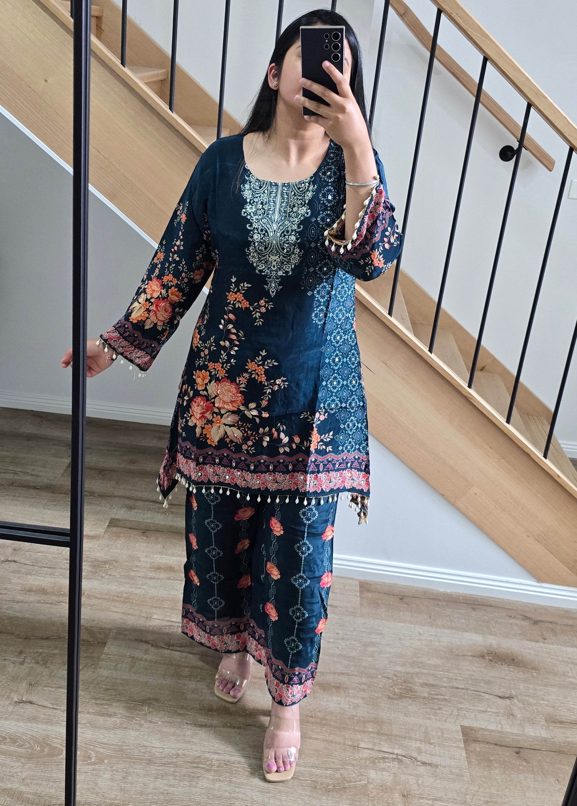 Peacock blue -A-Line Crepe Co-ord set