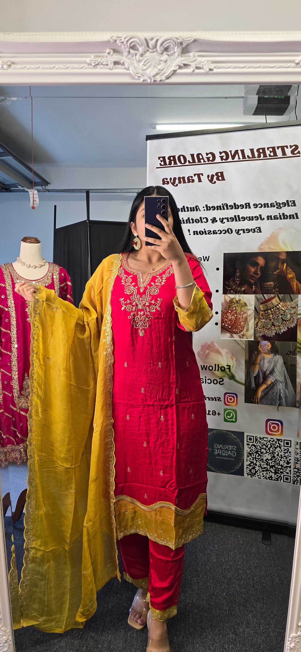 Red and mustard Party wear suit