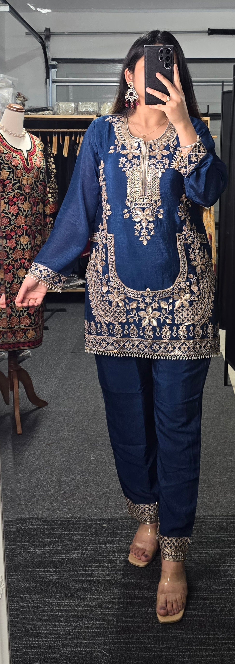 Chinon Fabric party wear suit Teal
