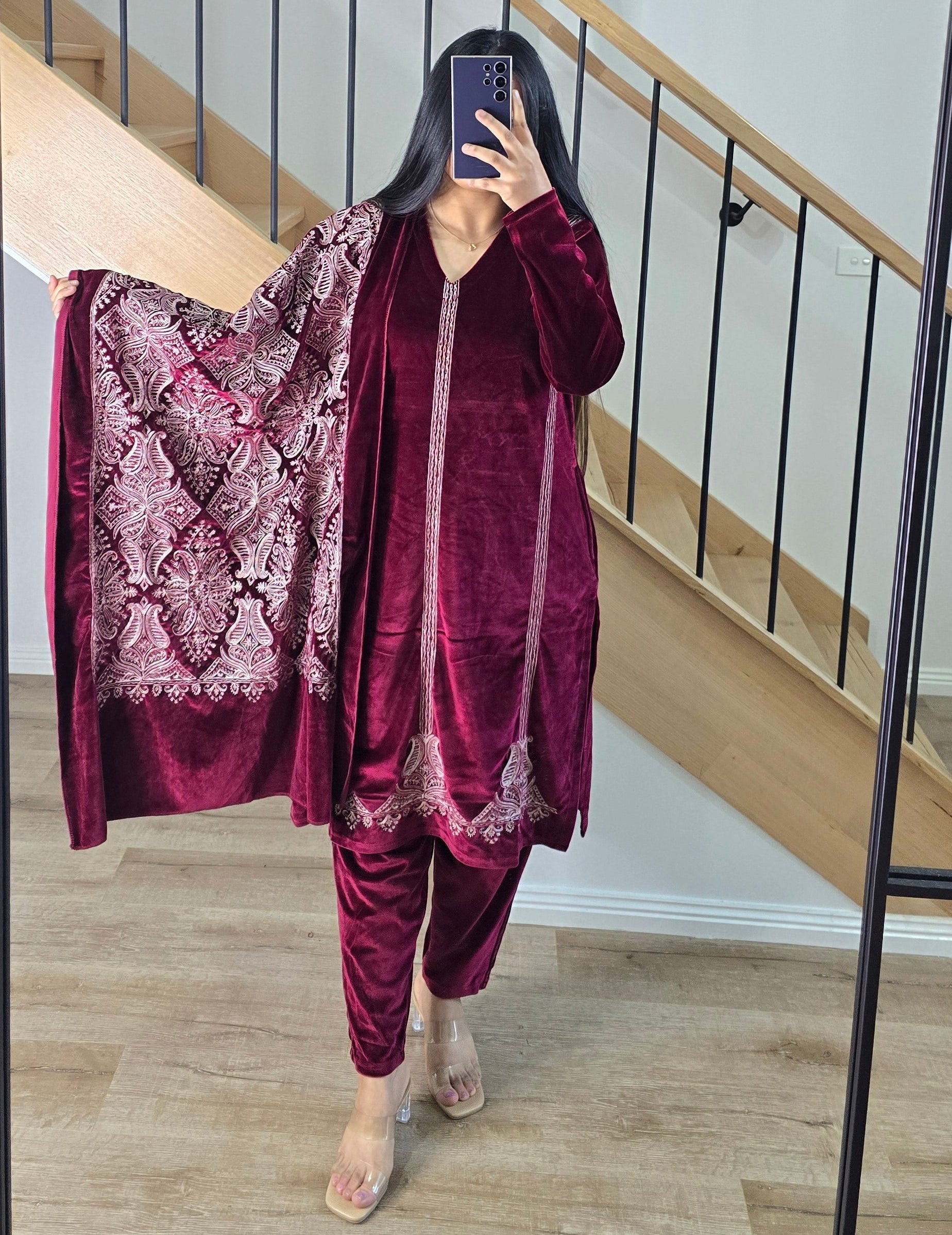 Butter Velvet Shawl suit