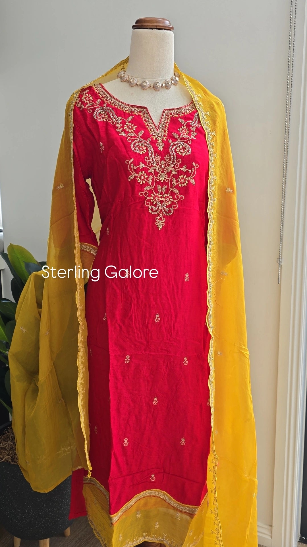 Red and mustard Party wear suit