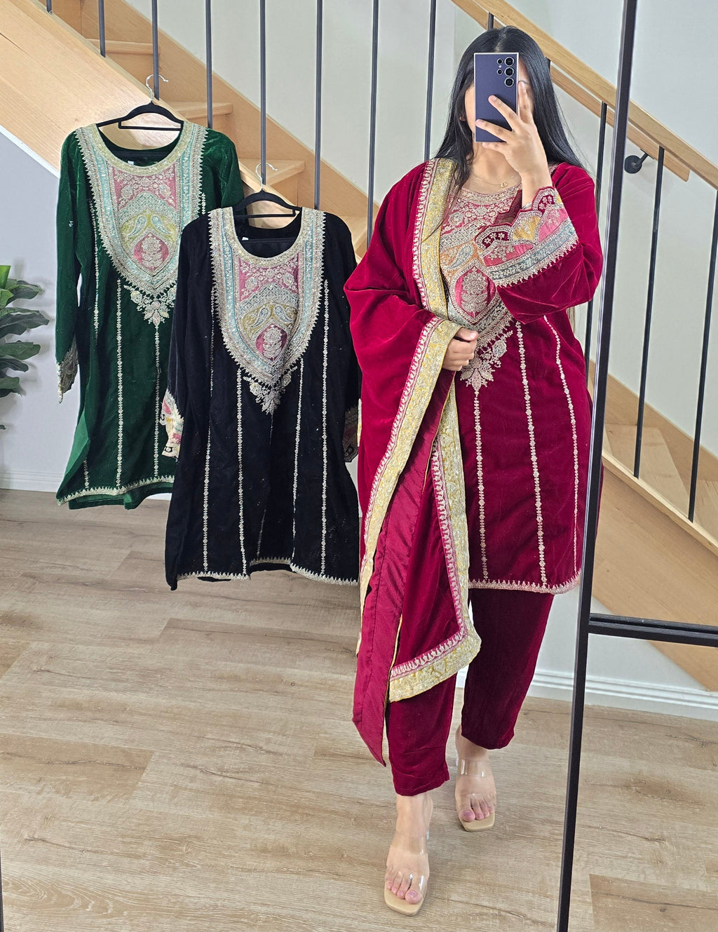 Velvet Shawl suits - Colours available