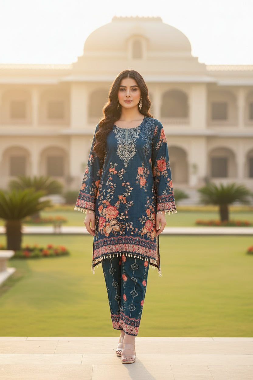 Peacock blue -A-Line Crepe Co-ord set