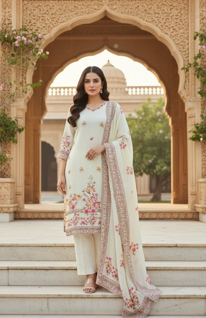 Adella - Cream crepe Silk Suit
