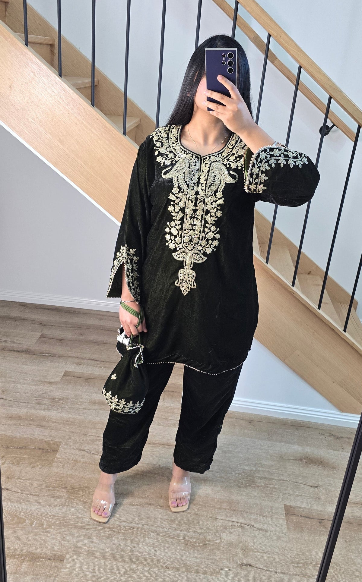 Henna green velvet co-ord