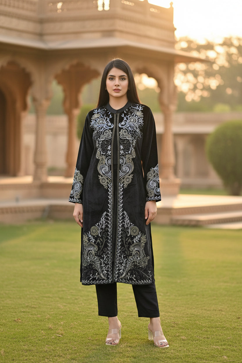 Velvet Jacket set  - Black