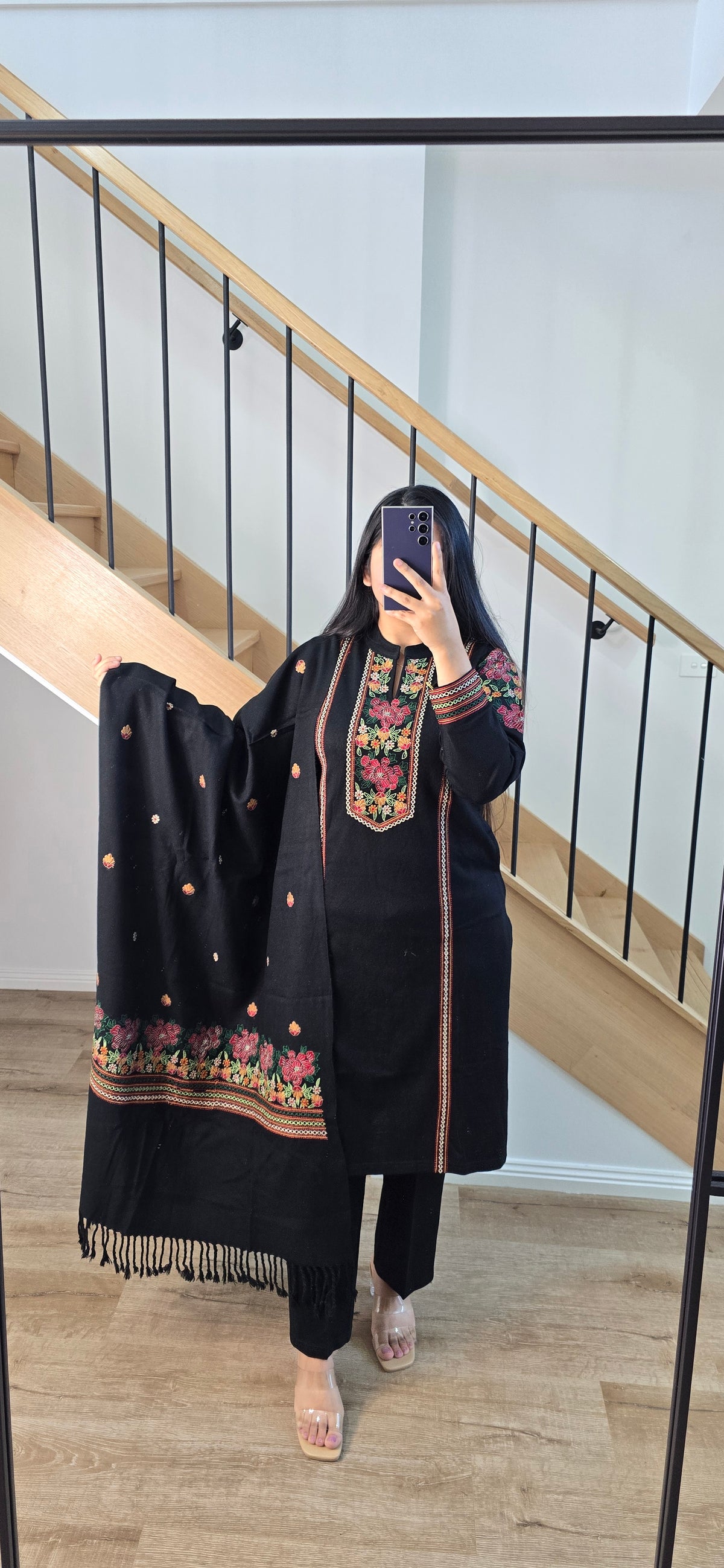 Black Woollen Shawl suit